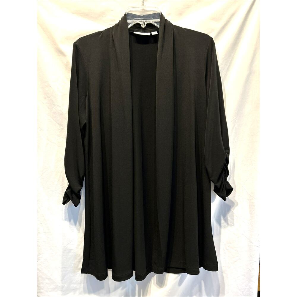 Susan Graver Womens Small Open Front Cardigan liquid knit Shirred Sleeve